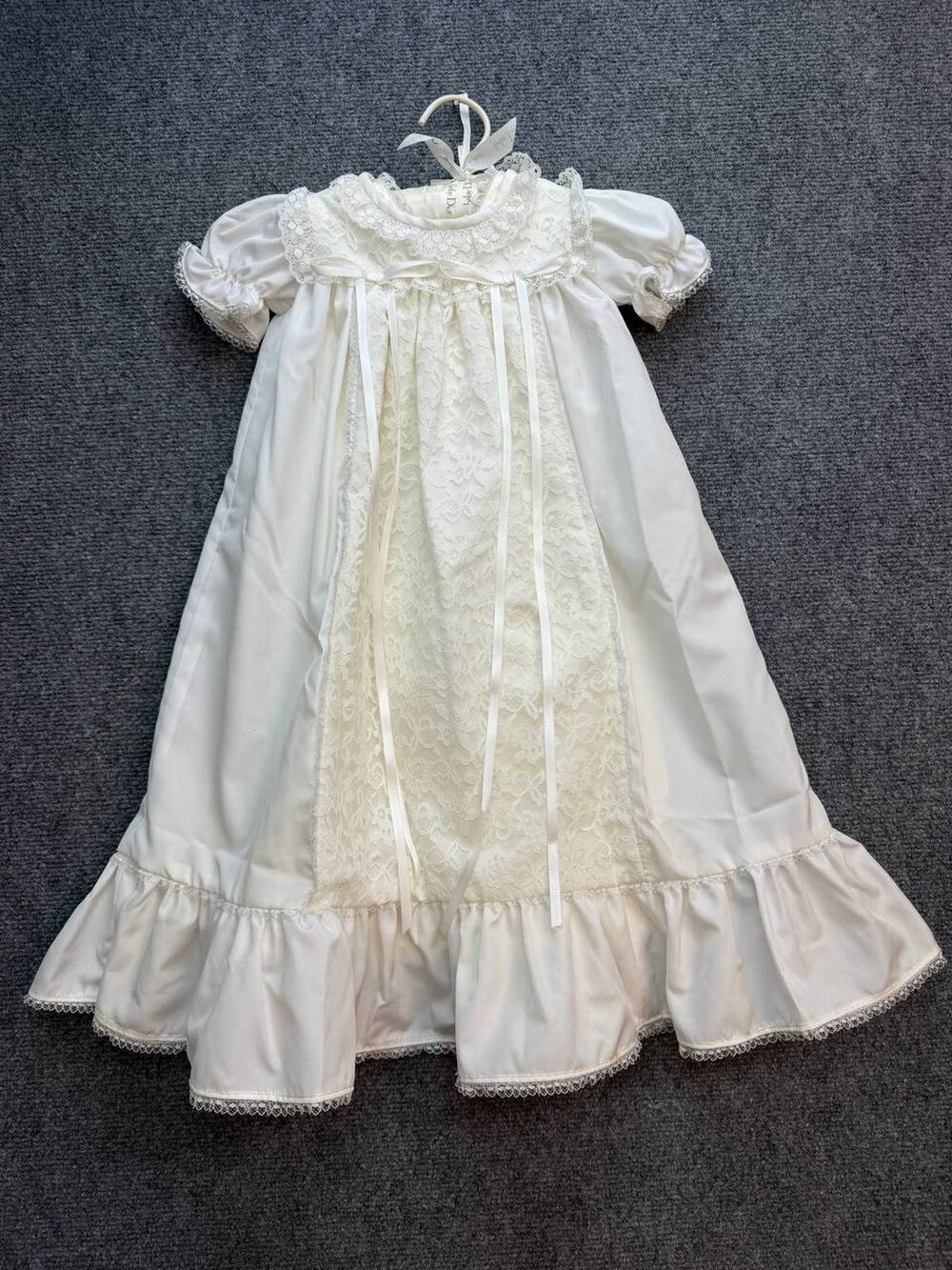 Vintage 6-9 Months Ivory Lace Christening Gown Bonnet Set
